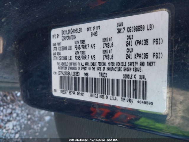 2004 DODGE RAM 1500 SLT/LARAMIE VIN: 1D7HU18D54J118393