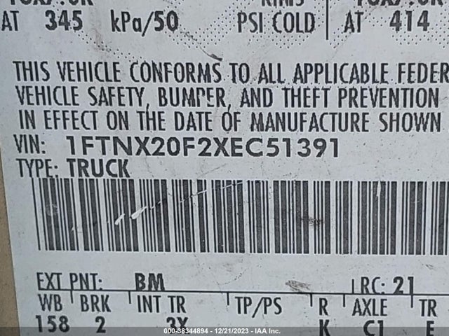 1999 FORD F-250 LARIAT/XL/XLT VIN: 1FTNX20F2XEC51391
