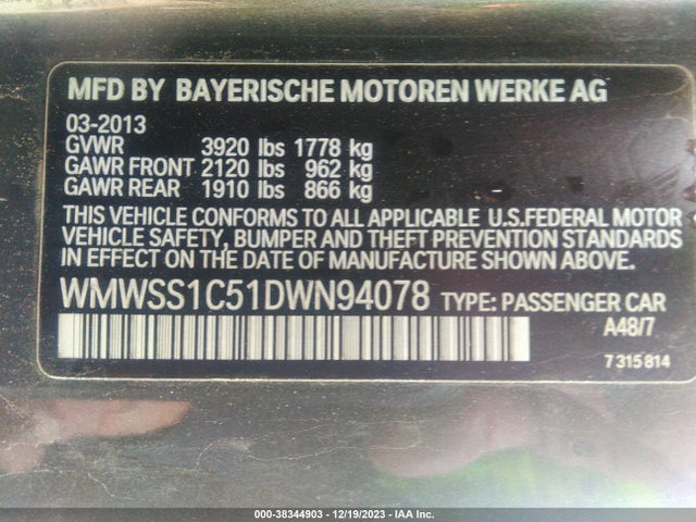 2013 MINI PACEMAN COOPER VIN: WMWSS1C51DWN94078