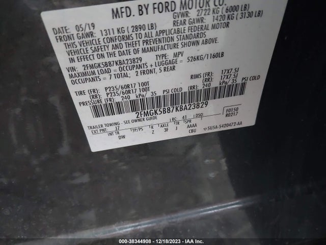 Ford FLEX SE 2019 2FMGK5B87KBA23829 Image 9