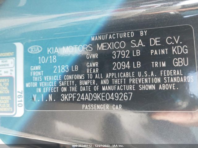3KPF24AD9KE049267 KIA Forte Lxs