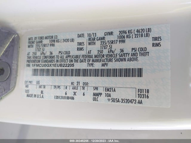 Ford ESCAPE SE 2014 1FMCU0GX1EUB22205 Image 9