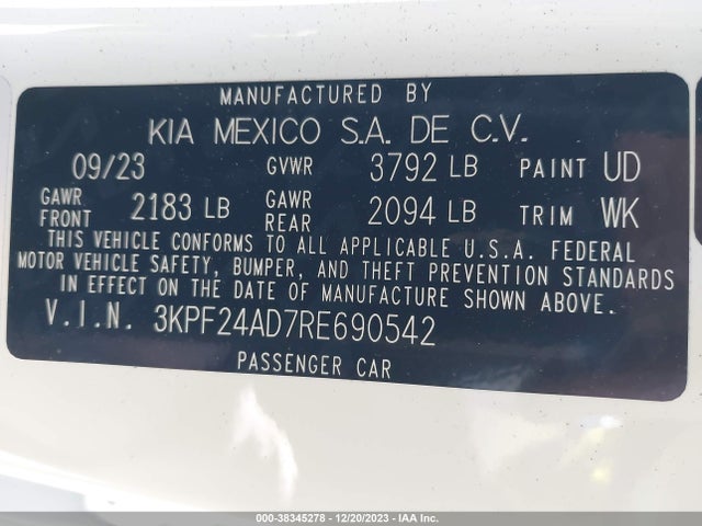KIA FORTE LX 2024 3KPF24AD7RE690542 Image 9