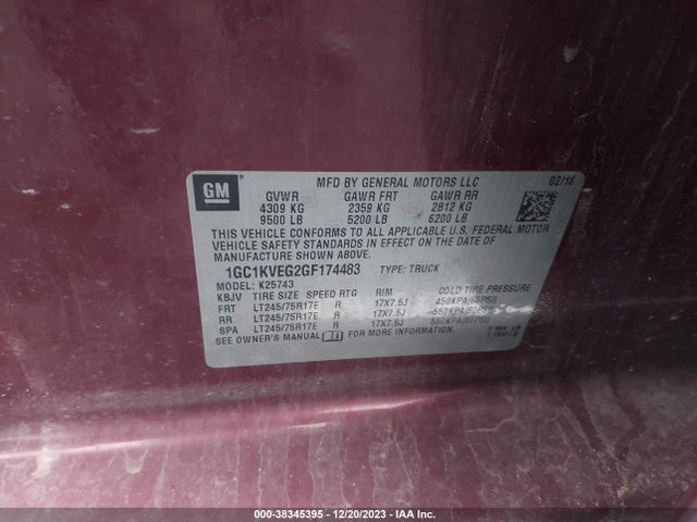 2016 CHEVROLET SILVERADO 2500HD LT VIN: 1GC1KVEG2GF174483