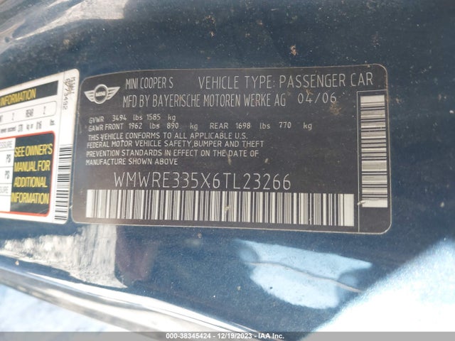 2006 MINI COOPER S WMWRE335X6TL23266 Photo 8