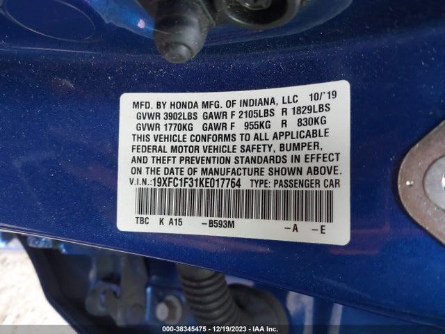 Honda CIVIC EX 2019 19XFC1F31KE017764 Image 9