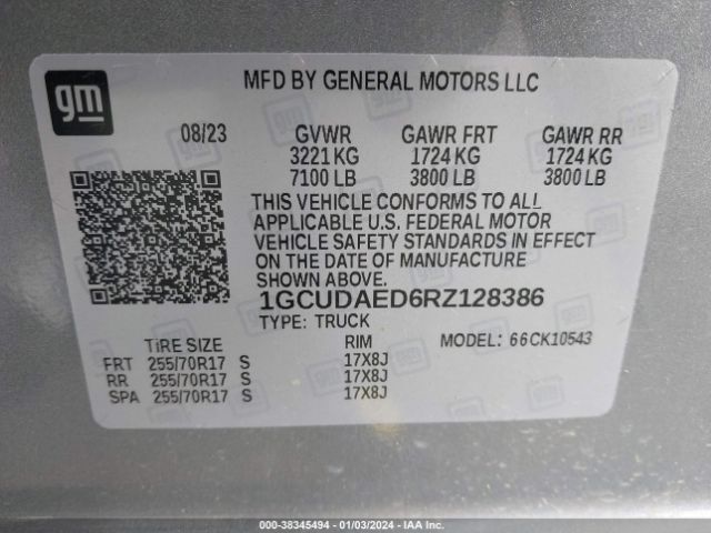 1GCUDAED6RZ128386 Chevrolet Silverado 1500 4wd  Short Bed Wt