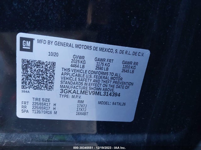 3GKALMEV9ML314394 GMC Terrain Fwd Sle
