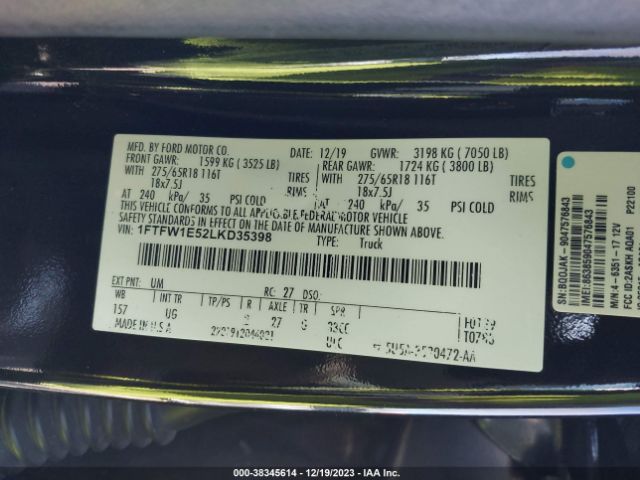 1FTFW1E52LKD35398 Ford F-150 Xlt