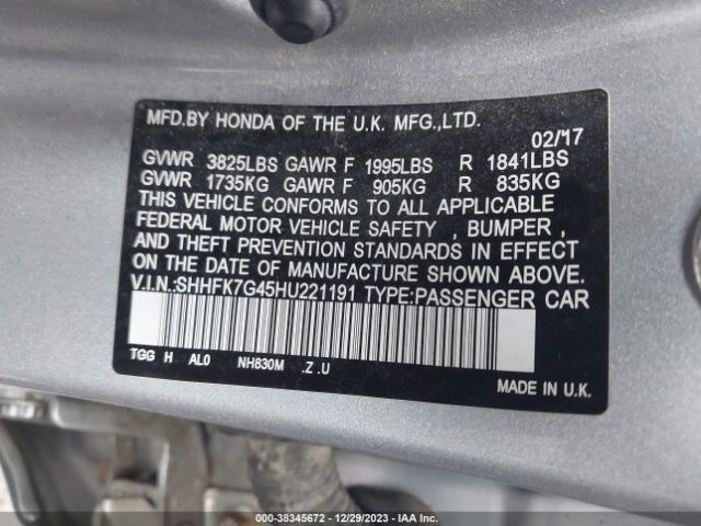 SHHFK7G45HU221191 Honda Civic Sport