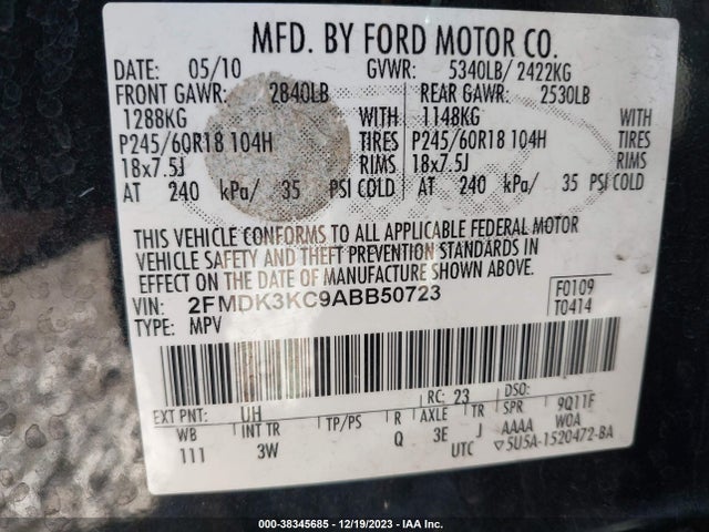 2010 FORD EDGE LIMITED VIN: 2FMDK3KC9ABB50723