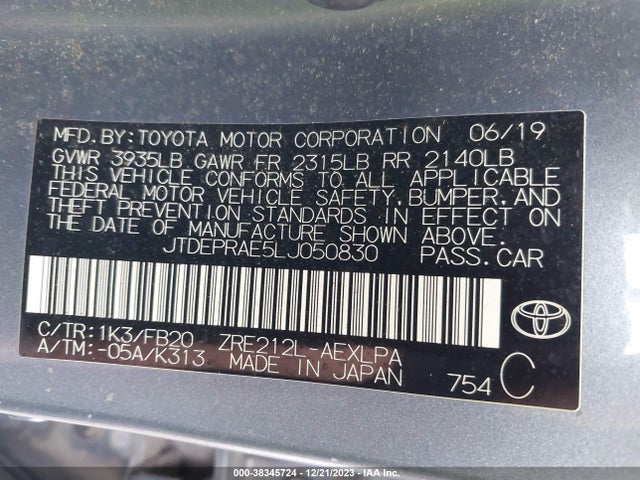 2020 TOYOTA COROLLA LE VIN: JTDEPRAE5LJ050830