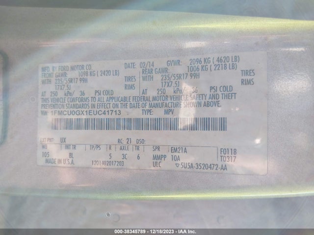 Ford ESCAPE SE 2014 1FMCU0GX1EUC41713 Image 9