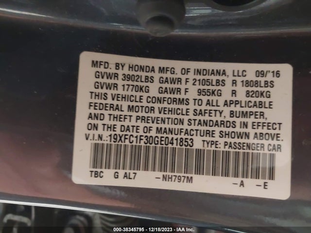 Honda Civic Ex-t 2016 19XFC1F30GE041853 Image 9