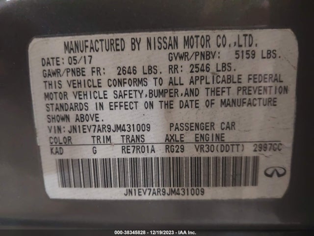 2018 INFINITI Q50 3.0T LUXE VIN: JN1EV7AR9JM431009