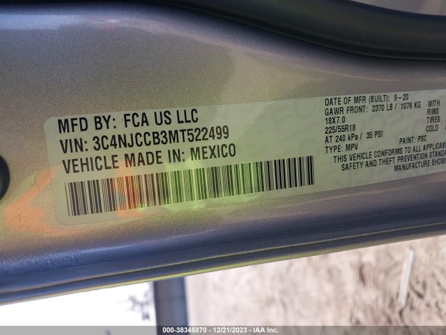 3C4NJCCB3MT522499 Jeep Compass Limited Fwd
