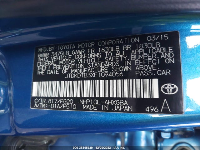 Toyota Prius C Three 2015 JTDKDTB3XF1094056 Image 9