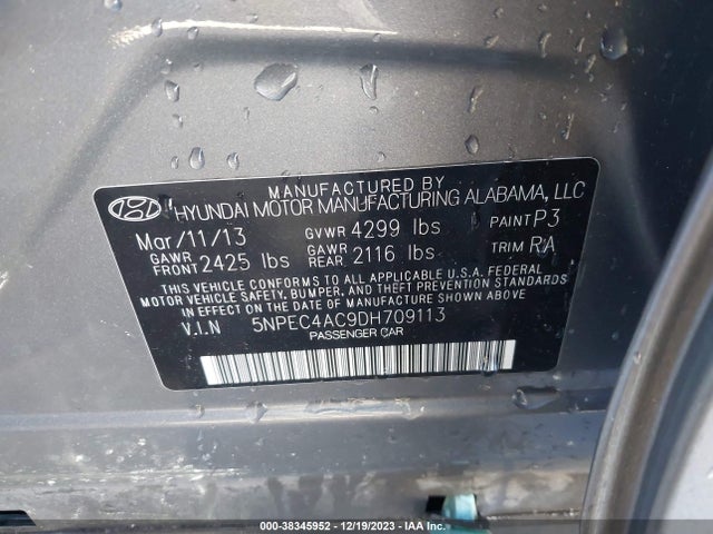 2013 HYUNDAI SONATA LIMITED VIN: 5NPEC4AC9DH709113