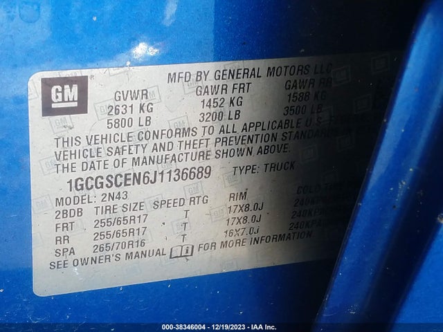 Chevrolet Colorado Lt 2018 1GCGSCEN6J1136689 Image 9