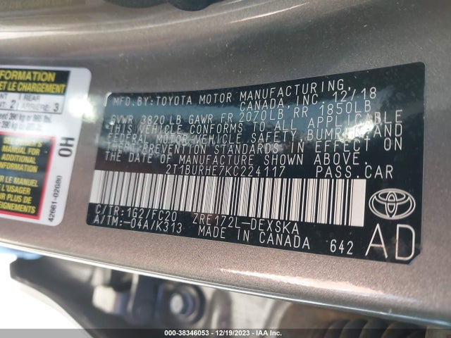 Toyota COROLLA SE 2019 2T1BURHE7KC224117 Image 9