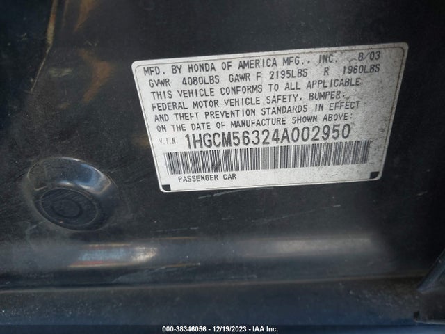 2004 HONDA ACCORD 2.4 LX VIN: 1HGCM56324A002950