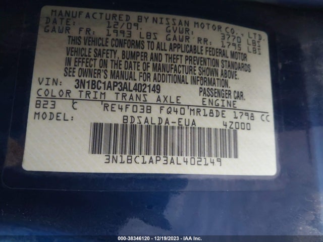 2010 NISSAN VERSA 1.8S VIN: 3N1BC1AP3AL402149