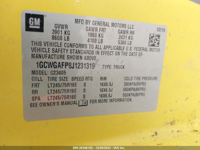 1GCWGAFP8J1231319 Chevrolet Express 2500 Work Van