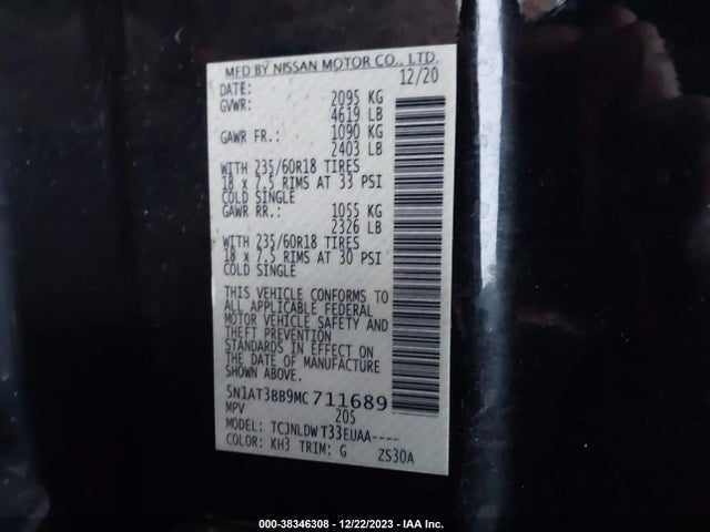 2021 NISSAN ROGUE SV INTELLIGENT AWD VIN: 5N1AT3BB9MC711689