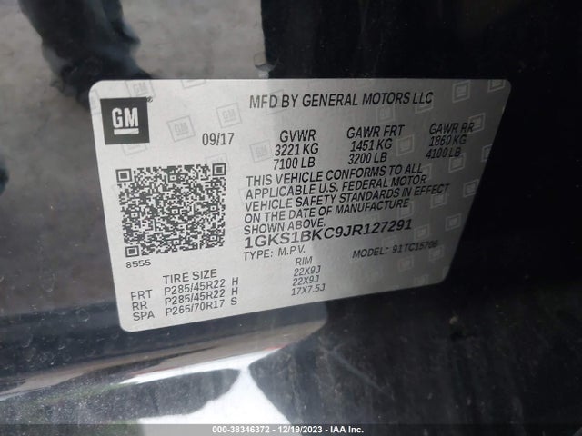 GMC YUKON SLT 2018 1GKS1BKC9JR127291 Image 9