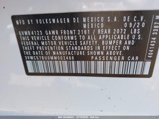 2021 VOLKSWAGEN JETTA 1.4T R-LINE/1.4T S/1.4T SE VIN: 3VWC57BU0MM002466