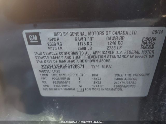 2GKFLXEK5F6120871 GMC Terrain Slt