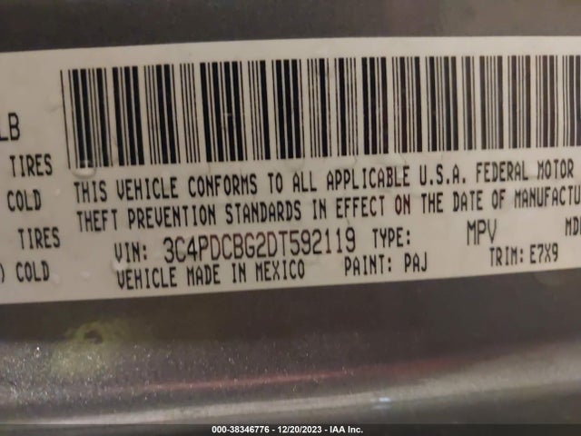 2013 DODGE JOURNEY SXT VIN: 3C4PDCBG2DT592119