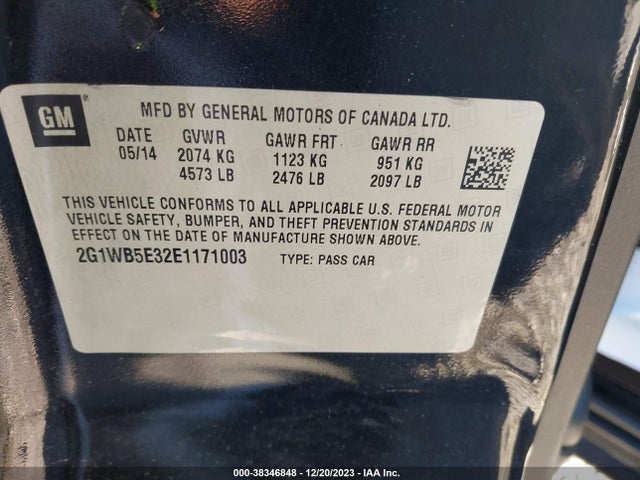 Chevrolet Impala Limited Lt 2014 2G1WB5E32E1171003 Image 9