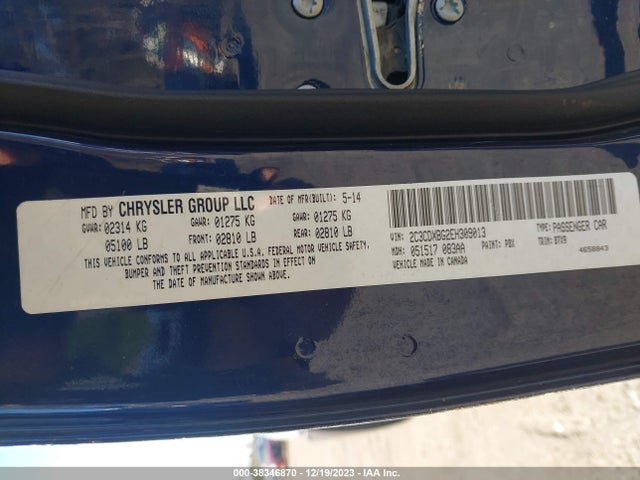 2014 DODGE CHARGER SE VIN: 2C3CDXBG2EH309013