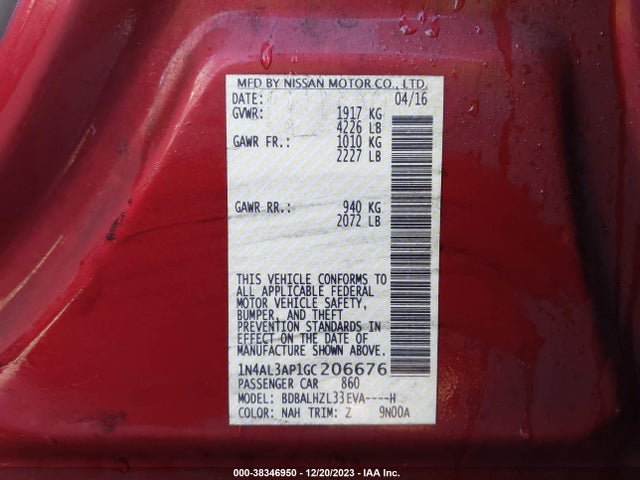Nissan Altima 2.5 Sr 2016 1N4AL3AP1GC206676 Image 9
