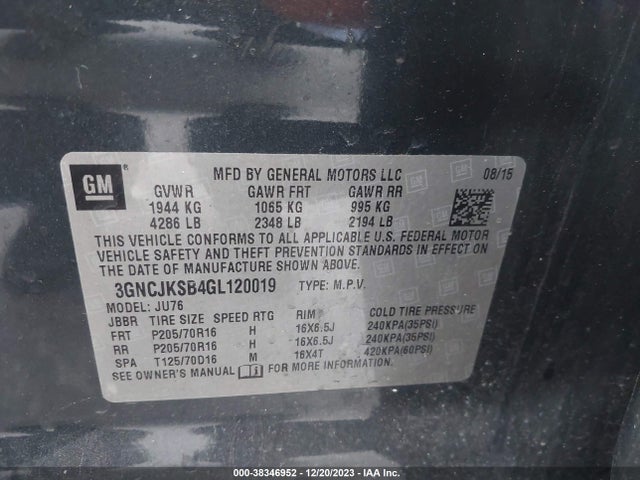 Chevrolet Trax 1ls 2016 3GNCJKSB4GL120019 Image 9