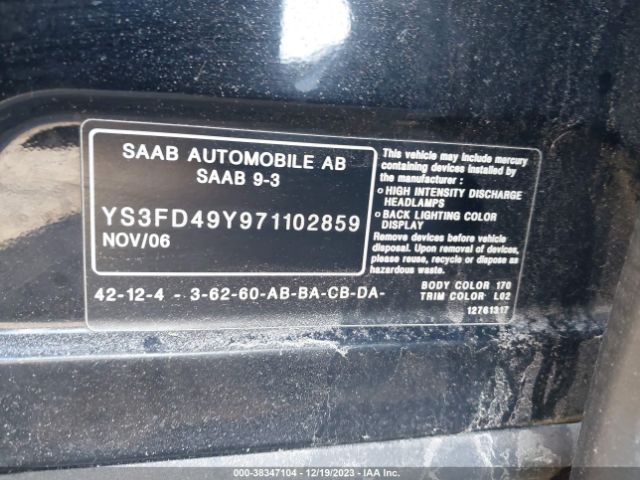 2007 SAAB 9-3 YS3FD49Y971102859 Photo 8