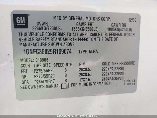 2009 CHEVROLET SUBURBAN 1500 1GNFC36029R169074 Photo 8