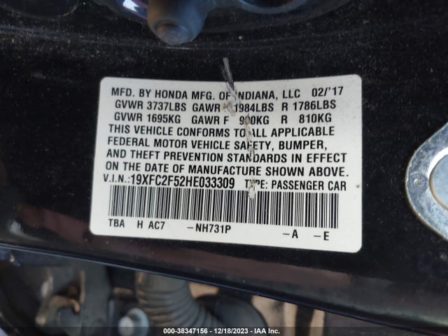 Honda Civic Lx 2017 19XFC2F52HE033309 Image 9