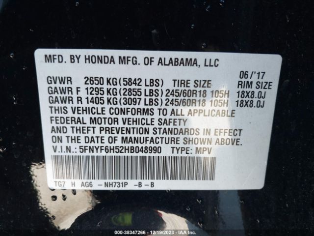 5FNYF6H52HB048990 Honda Pilot Ex-l