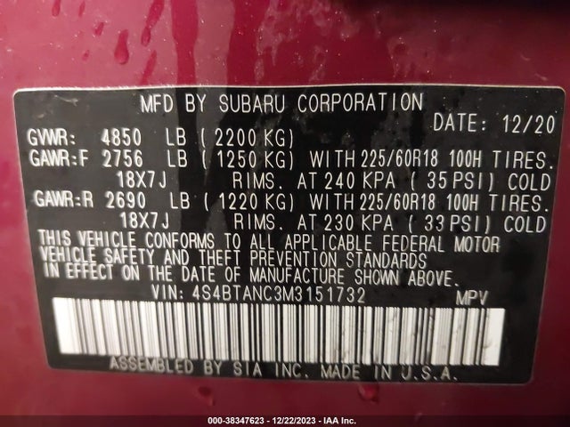 Subaru Outback Limited 2021 4S4BTANC3M3151732 Image 9
