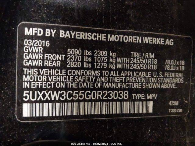 5UXXW3C55G0R23038 BMW X4 Xdrive28i