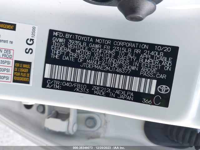 2021 TOYOTA COROLLA LE VIN: JTDEPMAE2MJ148377