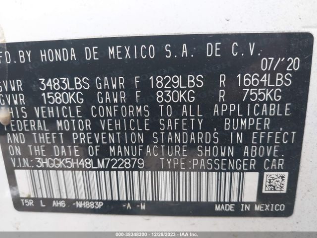 3HGGK5H48LM722879 Honda FIT LX