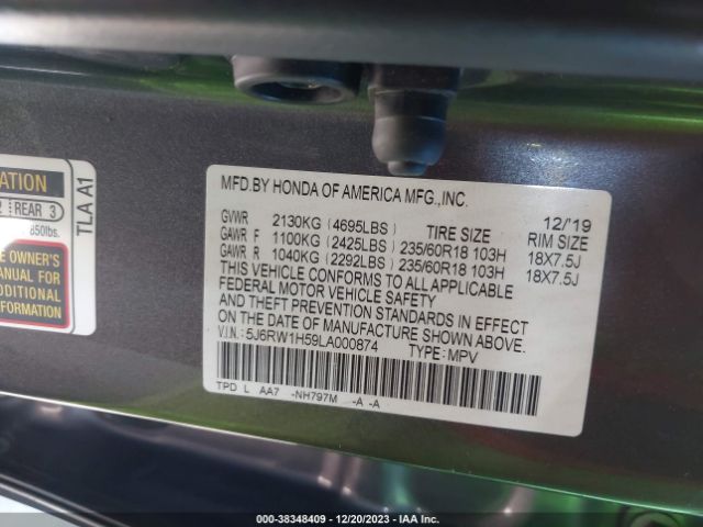 5J6RW1H59LA000874 Honda Cr-v 2wd Ex