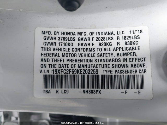 Honda Civic Lx 2019 19XFC2F69KE203259 Image 9