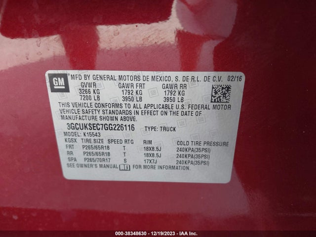 Chevrolet Silverado 1500 2lz 2016 3GCUKSEC7GG226116 Image 9