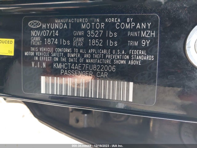 2015 HYUNDAI ACCENT GLS VIN: KMHCT4AE7FU822006