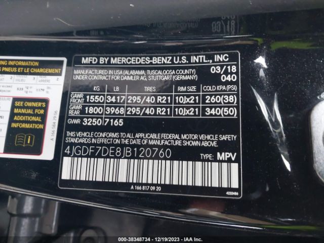 4JGDF7DE8JB120760 Mercedes-Benz Gls 550 4matic