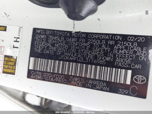 Toyota Prius Le 2020 JTDKARFU2L3116985 Image 9